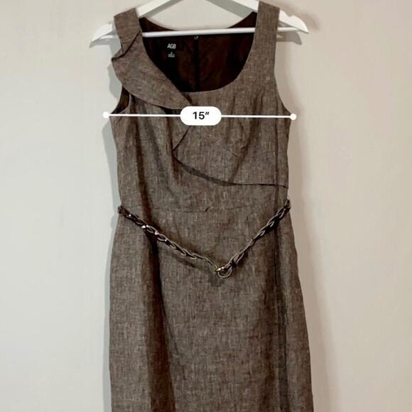 AGB Women’s Midi Business Ruffle Front Scoop Neck Dress Brown Size 6 EUC - Picture 8 of 10